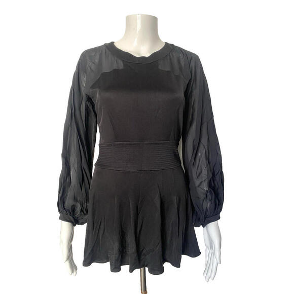 Vintage Issa London S Black Long Sleeve Mini Dress Tunic Top Peplum Small US-4